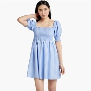 Hill House Athena Nap Dress in Light Blue Glitter Check LIKE NEW Smocked Medium